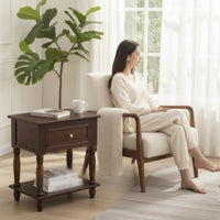 Bedside Cabinet with Drawer Vintage-Style Bedside Table Wooden Nightstand for Bedroom, Guest Room, Reading Corner