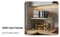 Space Saver Expandable Microwave Oven Rack Multifunctional Adjustable Countertop Storage Shelf Non-Slip Feet Expandable Microwave Stand Heavy Duty for Home Cooks, Homeowners, Students, Small Apartments, Pantry, Coffee Bar, Office