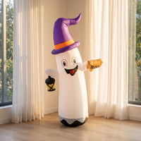 Outdoor Inflatable Ghost with Witch Hat Spooky Inflatable Ghost Festive Halloween Decor Easy for Yard, Lawn, Porch