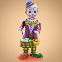 Tinplate Clown with Drums Nostalgic Clown Drummer Toy vintageFashioned for Home Decor, Photography