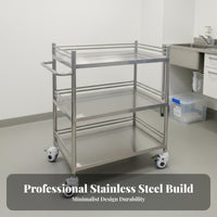 Oral Hygiene Instrument Cart Locking Wheels Oral Hygiene Serving Cart Heavy-Duty Stainless Steel Medical Trolley for Dentists, Surgeons, Hospital, Spa
