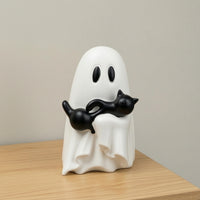 Spooky-Cute Ghost with Black Cat Gothic Ghost Figurine Espeluznante Estatua De Fantasma Con Gato Negro Festivo for Collectors