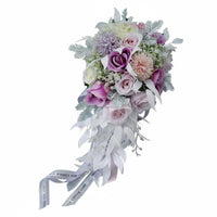 Handmade Korean Design Hand Floral Arrangement Realistic Look Pink and Purple Artificial Floral Arrangement Real Feel for Brides