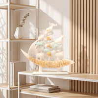Layered Sailboat Statue with Base Engraved Sailboat Sculpture Elegant Sailing Boat Ornament Modern for Homeowners, Art Collectors, Living Room, Office, Entryway, Display Cabinet