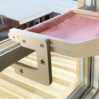 Cat Hammock Hanging Cat Bed with Wood Frame, Under-Bed Hook Window Hammock and Sleeping Location, Foldable Sunbathing Perch for Balcony Lounging