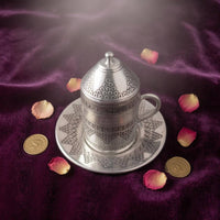 Lid Included Turkish Coffee Cup Engraved Coffee Cup and Saucer Embossed Tableware Geometric