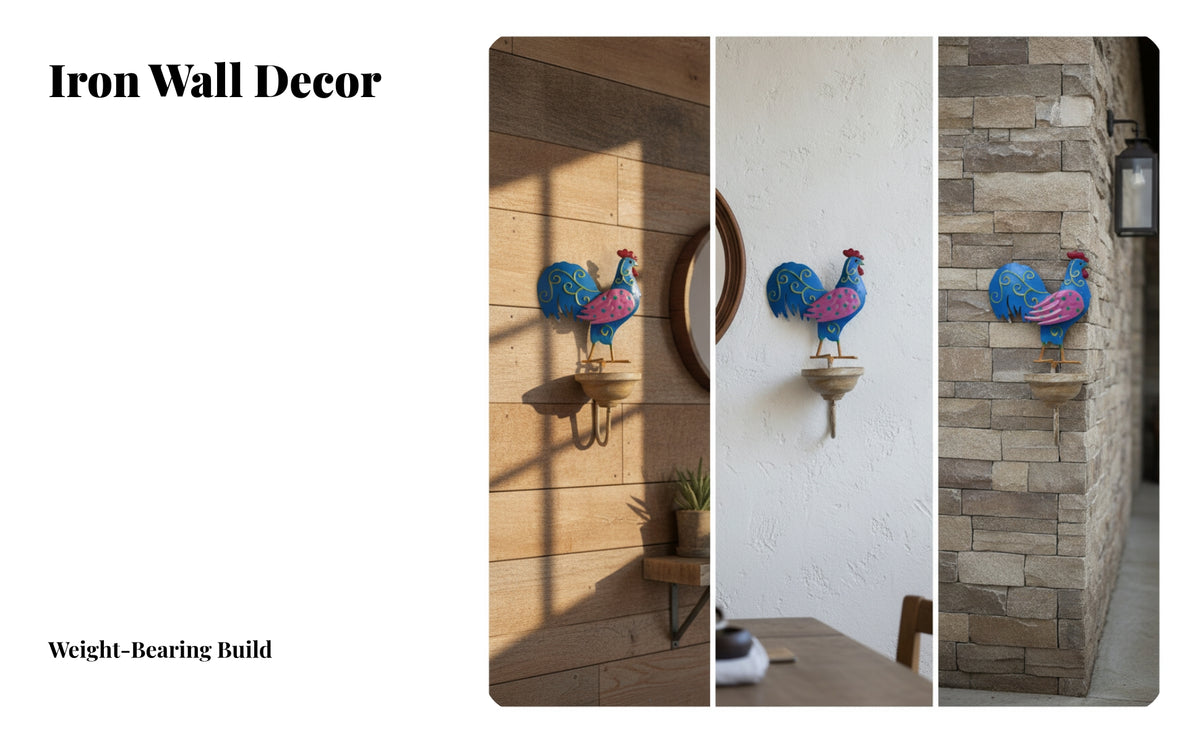 Rustic Chicken Wall Sconce | Decorative Cutout Silhouette, Curled Scroll Patterns, Wall Candle Sconce, for Hallway