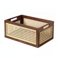 Basket with Wood Frame Rectangular Rattan Style Storage Box Elegant for Tabletop