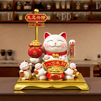 Gift-Box Fortune Cat Figurine Red Accents Fortune Cat Figurine Glossy Decor Piece for Countertop Display