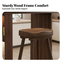 Solid Wood Construction Backless Wooden Saddle Stool Integrated Footrest Backless Saddle Perch Rustic Aesthetic Bar Chair High Weight Capacity for Cafe Owners, Homeowners, Adults, Kitchen Island, Restaurant, Reception Area, Balcony
