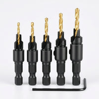 6 Pieces Titanium-Plated Countersink Drill Bit Set Tapered Wood Countersink Drill Bit Industrial-Grade Tool Wear Resistant for Woodworkers, Woodworking