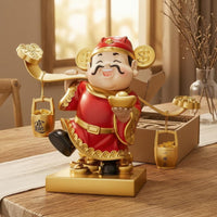 Wealth Ornament Red and Gold Finish Fortune God Figurine Stable Base Home Decor