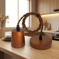 Kitchen Island Ceiling Rose Light Fitting for Living Room, Ceiling Pendant Light Fitting with Walnut Wood, E27 Lamp Screw Bulb, Solid Wood Base