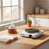 Adjustable Temperature Portable Electric Hot Plate All Cookware Compatible Single Burner Hot Plate Easy Clean Single Burner Electric Cooktop Heats Up Quickly & Evenly for Travelers, Students, Laboratory, Travel, Camping, Dorm Room