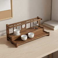 Black Walnut Tea Display Stand Solid Wood Wooden Tea Set Organizer Space Saving Wooden Teacup Rack for Living Room, Kitchen, Office