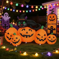 Inflatable Black Cat and Pumpkin Cute Inflatable Cat with Pumpkins Outdoor Halloween Decoration Bright for Lawn