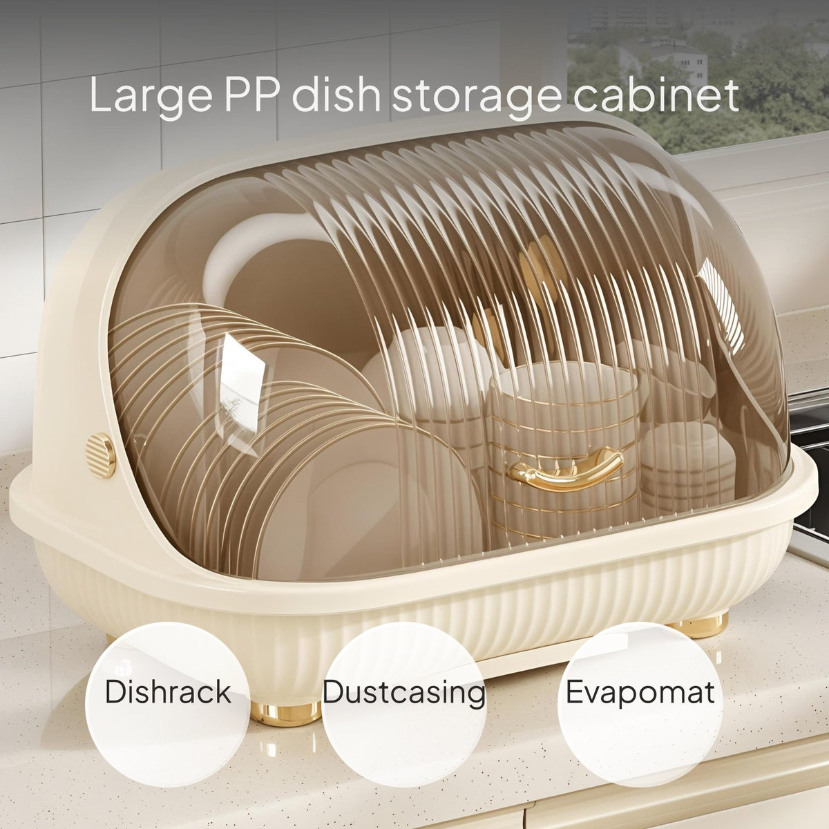 Draining Dish Cabinet with Lid, Kitchen Organizer Rack