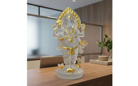 Ornate Headdress Elephant-Headed Deity Figurine Layered Draped Clothing Standing Deity Statue Gold-Toned Four-Armed Figurine Three-Dimensional for Shelf Display