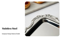 European Design Dessert Plate Mirror Finish Stainless Steel Serving Platter Light Elegant Design Rectangular Decorative Tray for Afternoon Tea