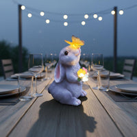 Weather Resistant Solar Rabbit Statue Light Auto On/deactivate LED Rabbit Sculpture Light Decorative Accent Bunny Garden Figurine Lamp for Patio, Yard, Pathway