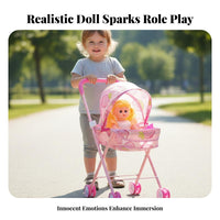 Realistic Design Doll and Stroller Set Long-Lasting Construction Talking Baby Doll with Pushchair Sturdy Frame for Toddlers