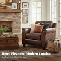 Brown Leather Two-Seater North American Country design Living Room Furniture Oil-Waxed Finish Couch for Apartment Dwellers, two people, Study, Office, Bedroom