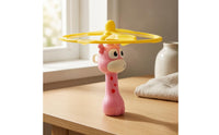 Plastic Giraffe Flying Toy Yellow Pull Cord Flyer Cartoon Eyes Rotating Disc Launcher Rotating Center for Children