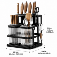 Knife Block Without Knives, Matte, Wall-Mounted for Small Apartments, Kitchen Knife Holder with Utensil Organizer, Carbon Metal