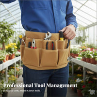 Waxed Canvas Tool Belt Wear-Resistant Waist Tool Belt Heavy Duty Multiple-Utility Pouch for Carpenters, Construction Site, Workshop