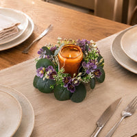 Tabletop Eucalyptus Wreath Circular Arrangement Violet Blossoms Artificial Eucalyptus Wreath Realistic Look Circular Garland Lightweight for Table Display