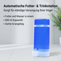 Automatic feeder and water dispenser, 800ml, for poultry & cats, pet feeder, transparent cyan/white, plastic