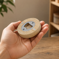 Wall Mounted Bottle Opener, Wooden Home Bar Accessories with, Round 6.5cm Beer Opener for Man Cave, Home
