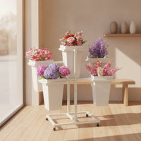 Mobile Flower Display Stand with Wheels Movable Metal Plant Stand Geometric Metal Flower Holder Space-Saving for Gardeners
