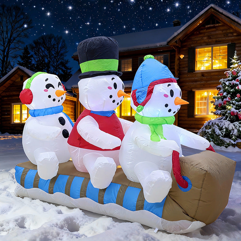 1.8m Inflatable Christmas Snowman Family Skiing Outdoor LED Light Yard Decoration (EU Plug)