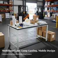 Packaging Workbench Anti Tabletop Packing Table Unified Roll Holders Industrial Packing Table with Shelves for Packers, Technicians