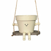 Swing Hanging Planter Short Side Arms Hanging Head Flower Pot Cream Colored