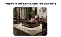 Modern Oriental Design Wooden Frame Lounge Set Genuine Leather Upholstery Living Room Seating Group Luxury Aesthetic Household Furniture Minimalist for Interior Designers, Business Owners, Office Managers, Villa, private club, Hotel Lobby, Reception Area