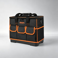 Oxford Textile 18 Inch Tool Bag Black and Orange Hard Bottom Tool Bag Flat-Lid Design Portable Storage Reinforced Handle