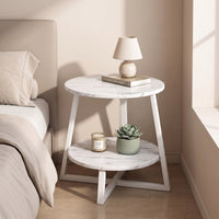 Round Side Table with Shelf Compact Small Round Side Table Space-Saving Furniture for Living Room, Bedroom