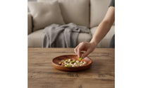 Acacia Wood Dish Round Wooden Dish with edge Shallow Wooden Tray with Lip for Entertaining, Tea Time
