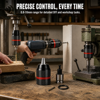 Ratchet Self-Locking Drill Chuck for Electric Wrenches, 0.8-13mm Keyless Chuck with Adapter