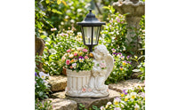 Angel Statue with Solar Lantern Outdoor Garden Figurine Planter Decorative Garden Statue with Lantern for Homeowners, Yard, Patio