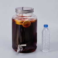 Glass Dispenser with Wooden Stand, Barrel Beer Dispenser for Cold Brew, Fruit Tea Dispenser and Juice Dispenser, Stainless Steel Iced Tea Pot