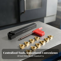 Lathe Threading Kit Rectangular Shank Carbide Insert Set Gold Triangular for Thread Cutting