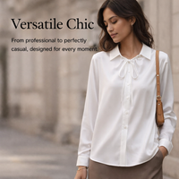Silky Blouse for Women with Long Sleeve Design, Blouses in Polyester Spandex Blend for Office Wear and Business Casual, Plus Size Available
