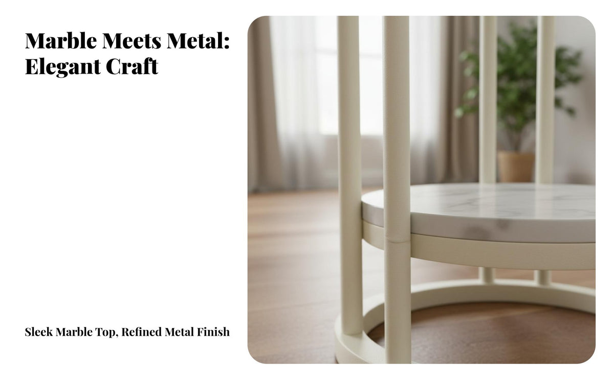 Round Plant Stand Light Luxury Design Round Marble Top Pedestal Elegant 2-Tier Metal Plant Stand for Balcony, Living Room, Bedroom