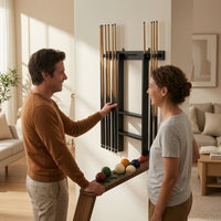 Space-Saving Wall-Mounted Pool Cue Rack Wooden Pool Cue Rack with Shelves Compact Organized for Homeowners
