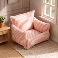 Doll Sofa with Striped Textile Miniature Dollhouse Sofa Compact Couch for BJD Display