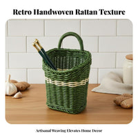 With Handle Imitation Rattan Hanging Basket Retro Design Imitation Rattan Basket Space Saving for Decorators, Living Room, Entryway