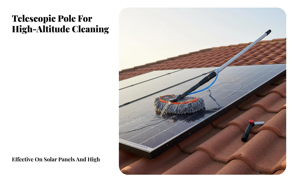 No-Scratch Soft Bristles Photovoltaic Panel Cleaning Brush Lightweight Telescoping Solar Panel Brush Adjustable Angle Water Fed Cleaning Pole Easy Installation for Homeowners, Professional Cleaners, Business Owners, Roofs, Glass Panes, Exterior Walls